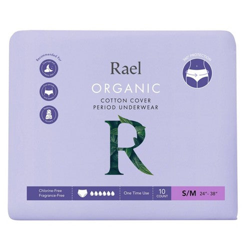 Rael Organic Cotton Cover Period Underwear - Panty Style Pad, S/M, 10  Count-NEW